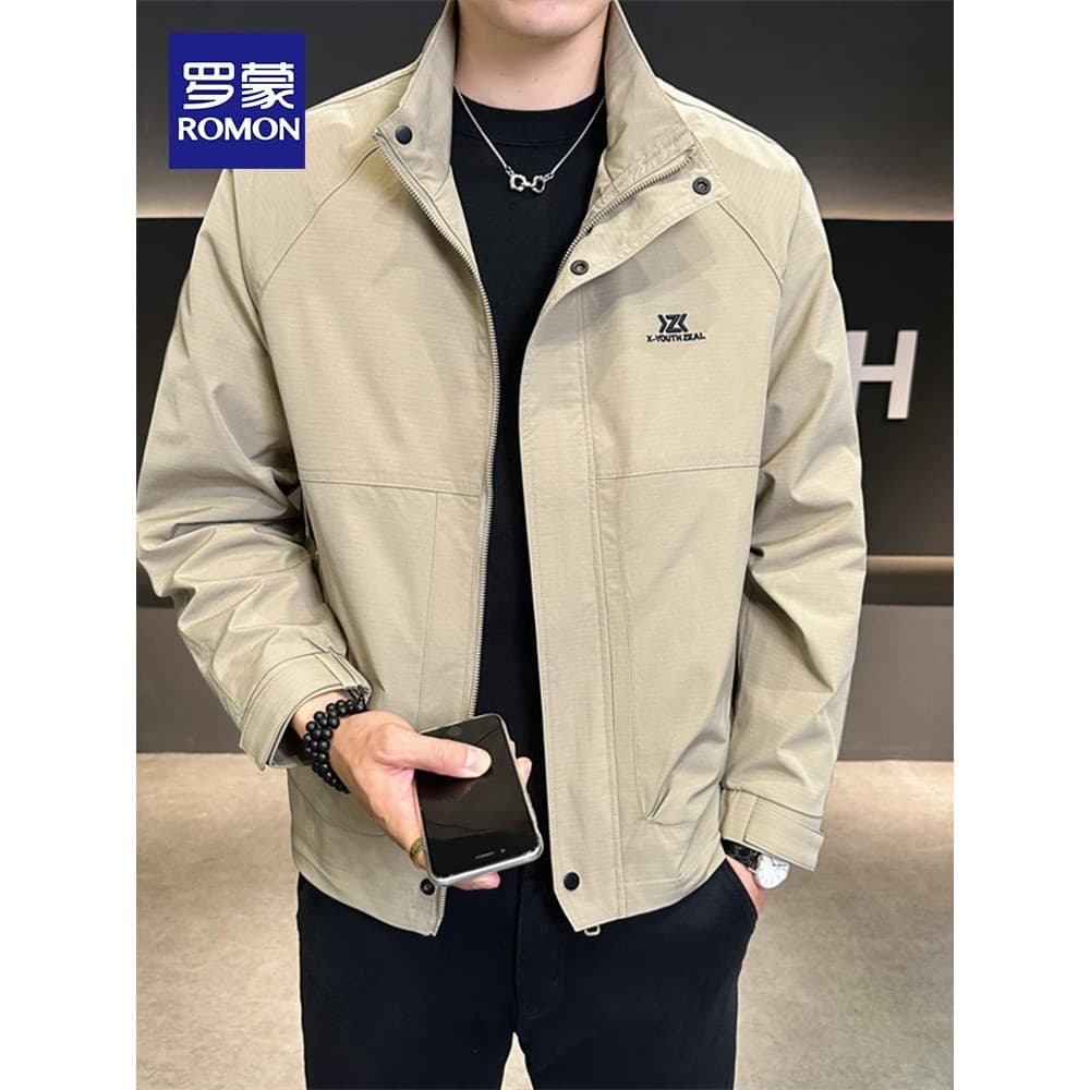 Lomon outono jaqueta masculina gola alta jaqueta primavera outono de meia-idade jovens Street wear ferramentas curto Cas