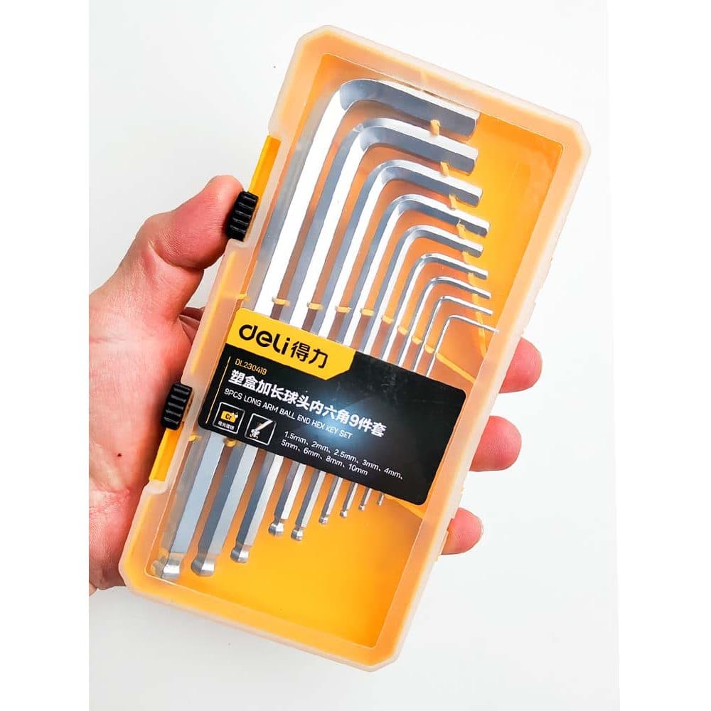 Deli conjunto de chave Allen de cabeça esférica, conjunto de 9 peças de grau Industrial, chave sextavada Extra longa, co