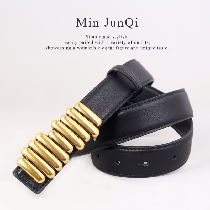Cinto feminino de couro legítimo, com decoração multifuncional em formato de lagarta, adequado para combinar com jeans.