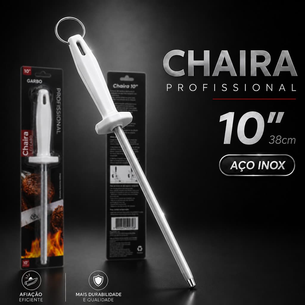Chaira Profissional 38cm Aço Inox Afiador Amolador de Facas Manual para Cozinha Churrasco Açougue