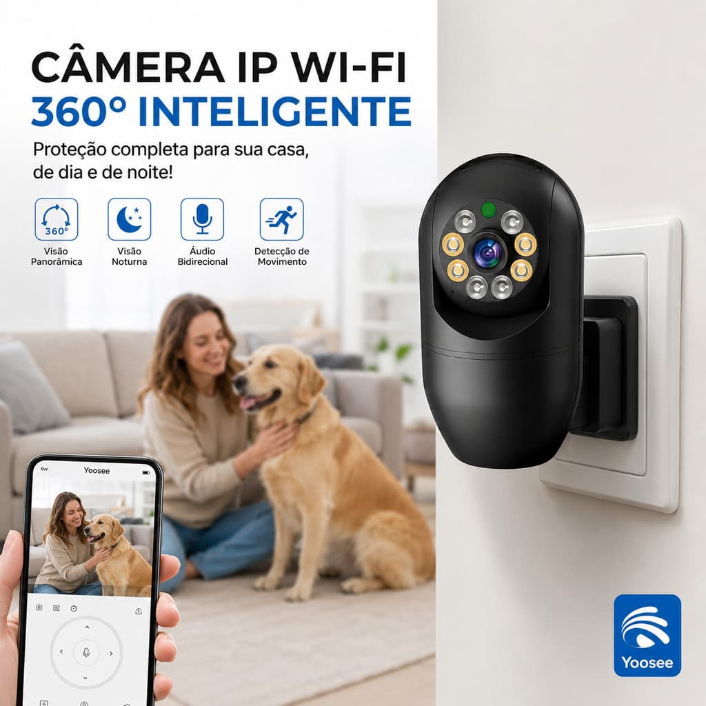 Babá Eletrônica Câmera Ip Wifi Espiã Tomada Giratória Full HD Sensor Movimento