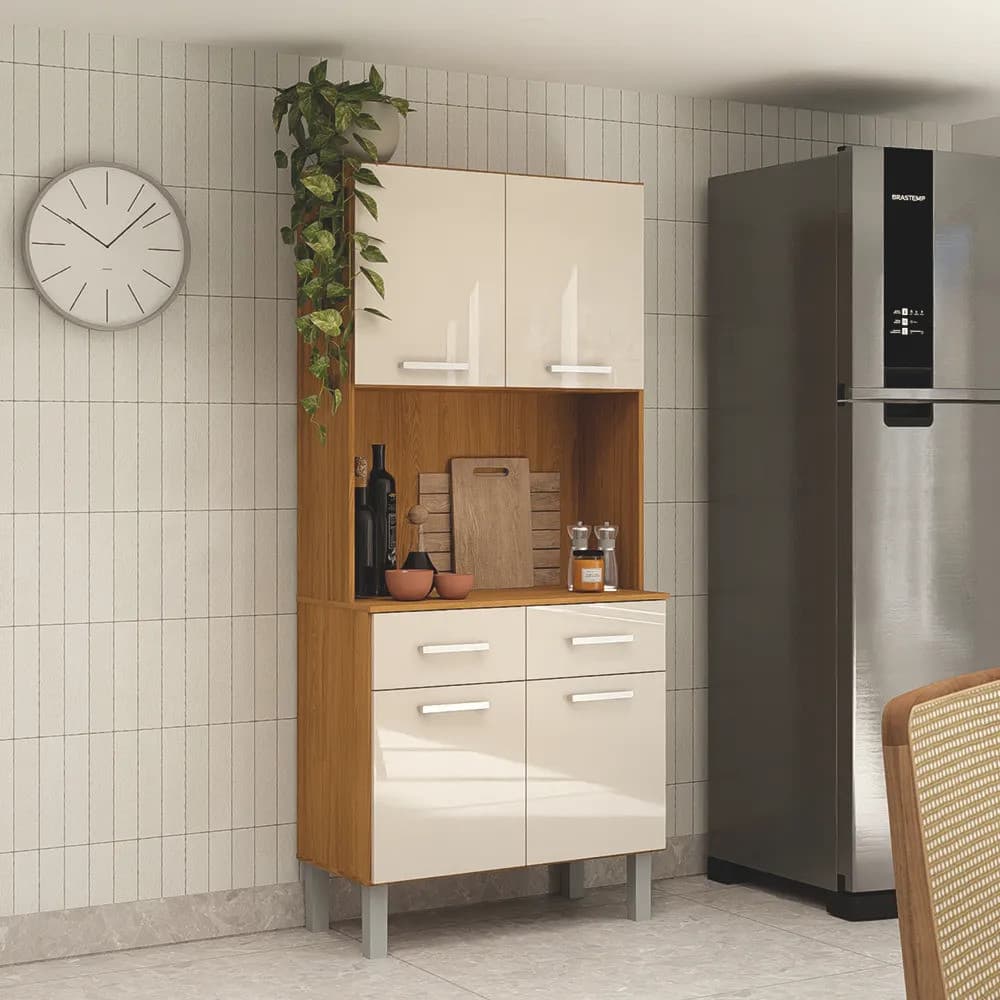 Armário para cozinha Serena Com 2 Gavetas 4 Portas E Pés Em Polipropileno compacto | Pratikza