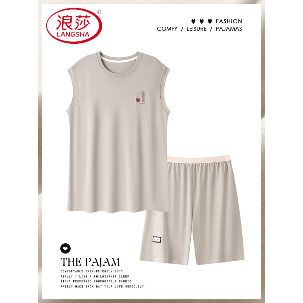 Pijamas masculinos verão puro algodão fino colete sem mangas Shorts pode usar fora Casual Homewear ternos masculinos