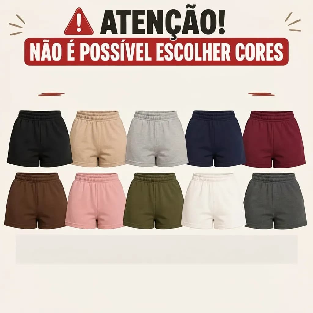 Short Moletom Feminino 100% Algodão Varias Cores Academia Esport Pila