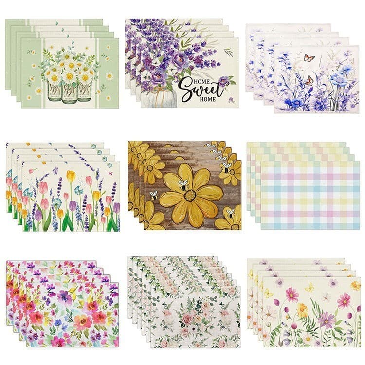 Novo estilo flor linho Placemat utensílios de mesa restaurante atmosfera tapete de mesa impresso isolamento comida ocide