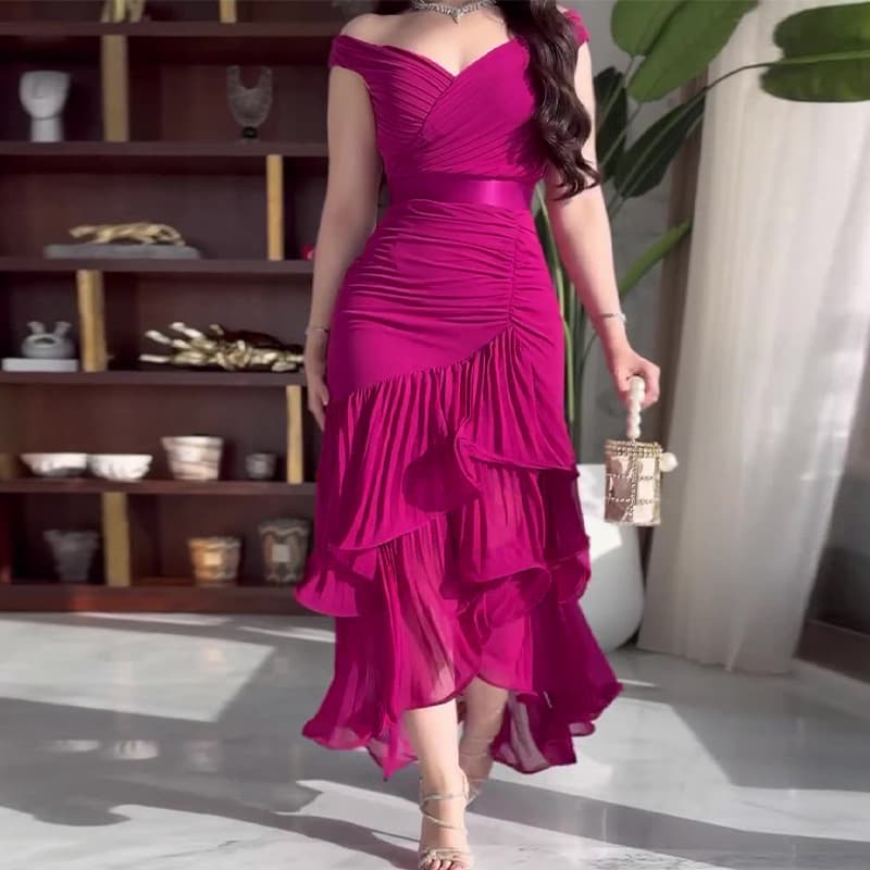 2026 verão novo estilo Cross-Border feminino estilo doce cor sólida cintura alta magro ajuste vestido sem mangas