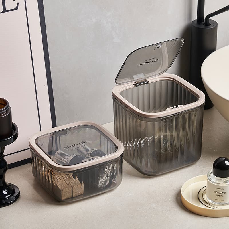 Lixeira de mesa de plástico transparente, lata de lixo para cozinha doméstica com tampa, estilo ins, mesa criativa de al