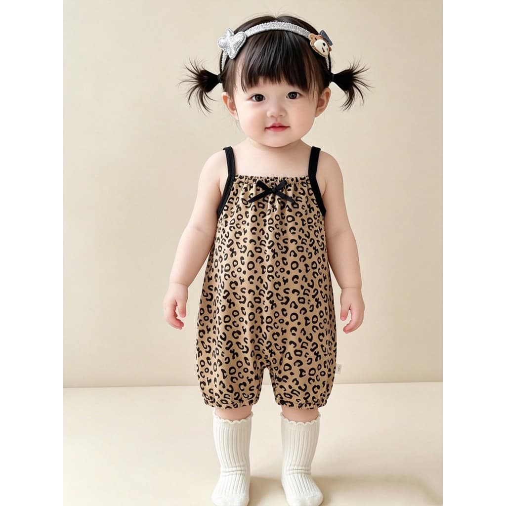 Roupas infantis verão 2026 novo estilo estilingue macacão verão bebê macacão leopardo impressão bebê macacão