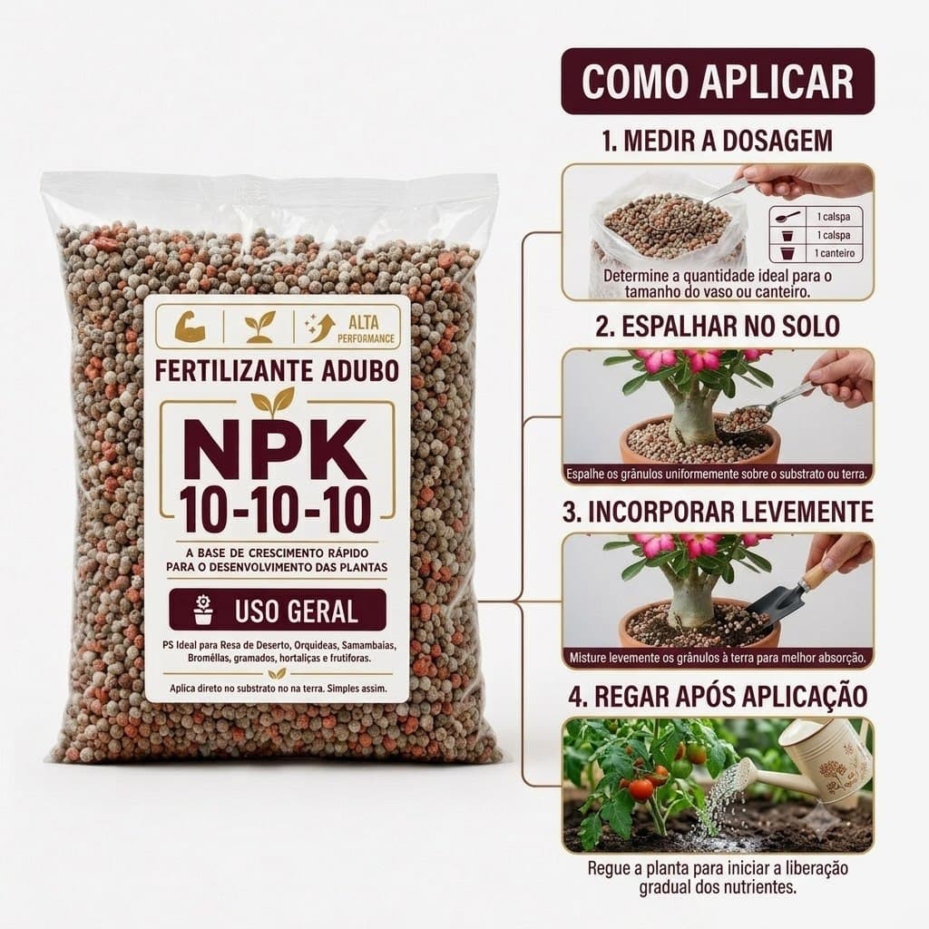 Adubo Fertilizante NPK 10-10-10 Completo Para Plantas Hortas Frutíferas Gramados Hortaliças Geral