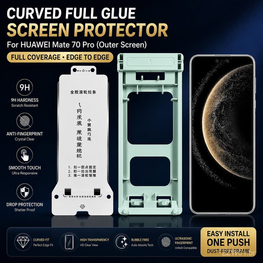 Para Huawei Mate 70 60 Pro Plus Mate 70 60 Pro, Protetor de Tela de Vidro Temperado Curvo com Cola Total 9H, Kit de Inst