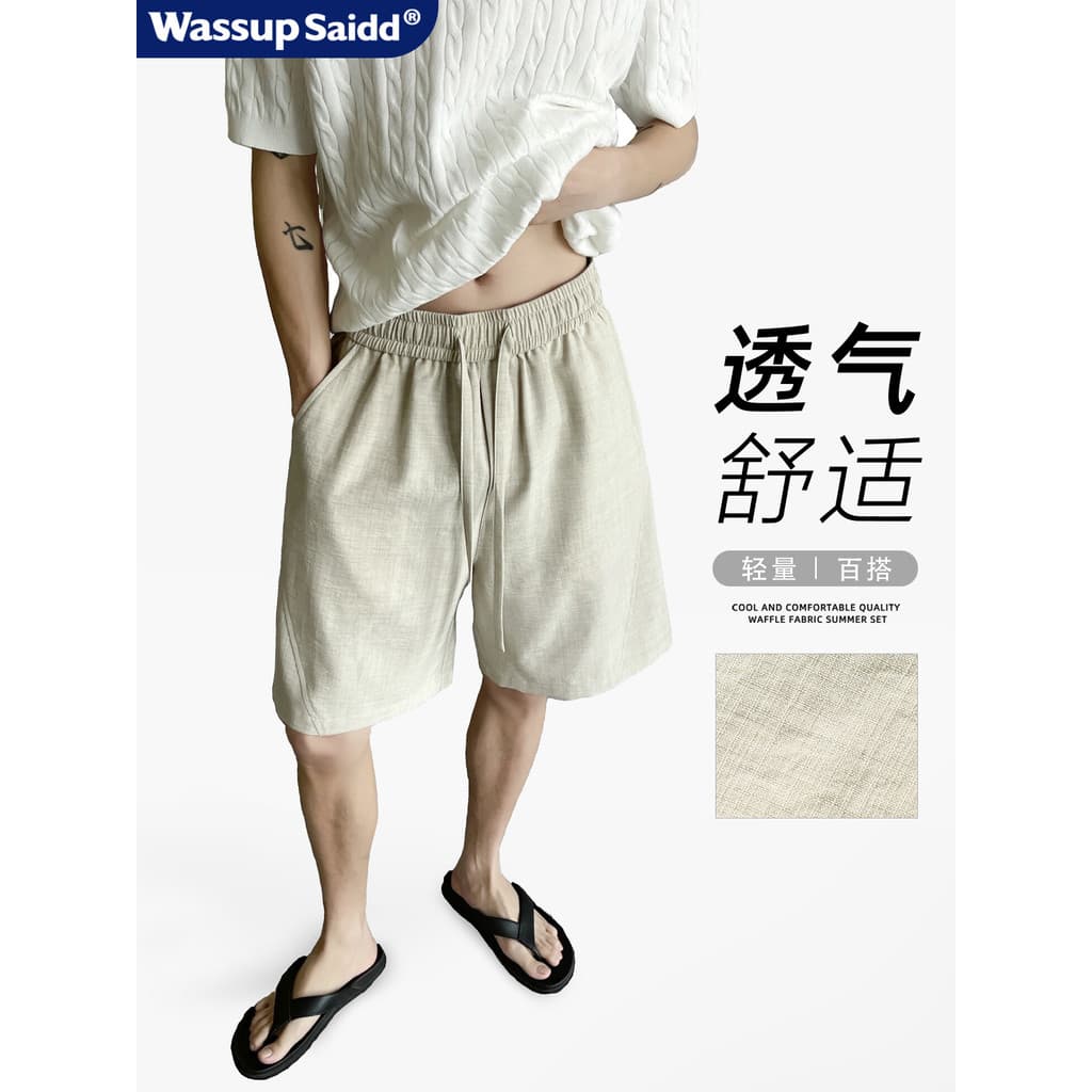 WASSUP SAIDD Shorts masculinos verão confortável respirável solto Casual imitação de linho chinês juventude calças corta