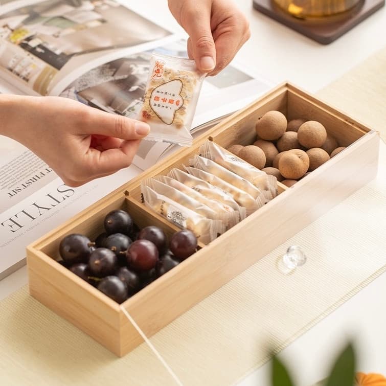 Petisqueira de Bambu com Tampa Premium Porta Petiscos Organizador para Castanhas Frutas Secas Doces