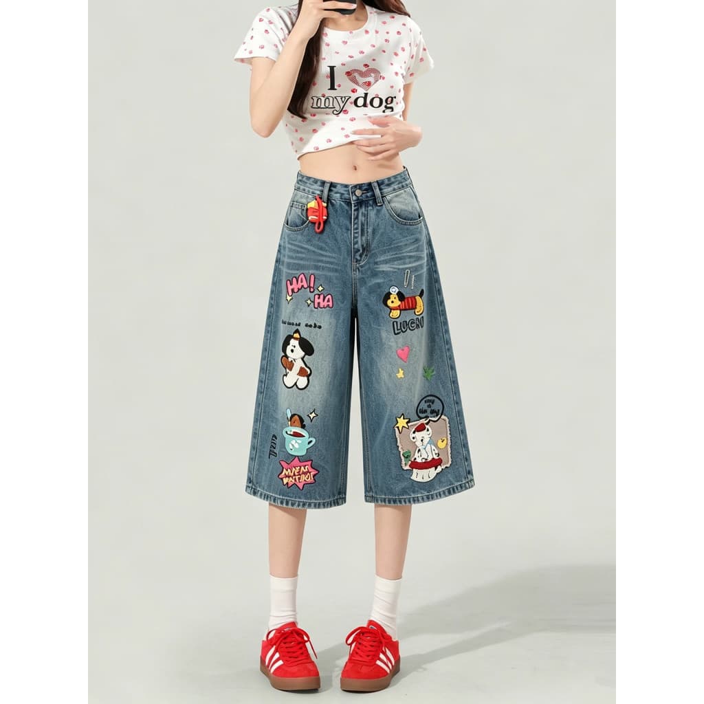 Plus Size roupas femininas deste ano Popular bonito bordado Jeans feminino verão gordura mm calças Retro solto calças re