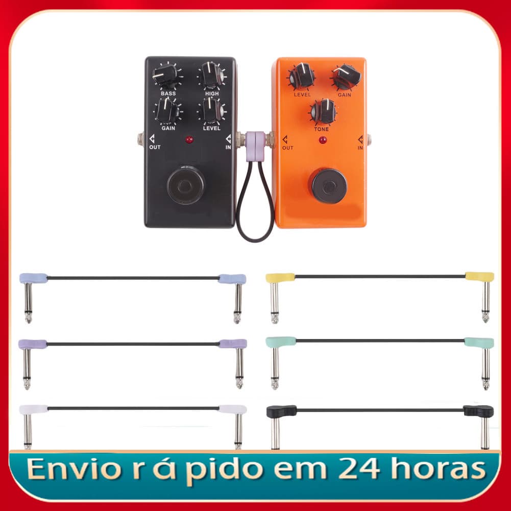 Cabos de remendo de guitarra Irfora 16 cm Duráveis ​​6,35 mm Cabo de pedal de efeito Design de economia de espaço para