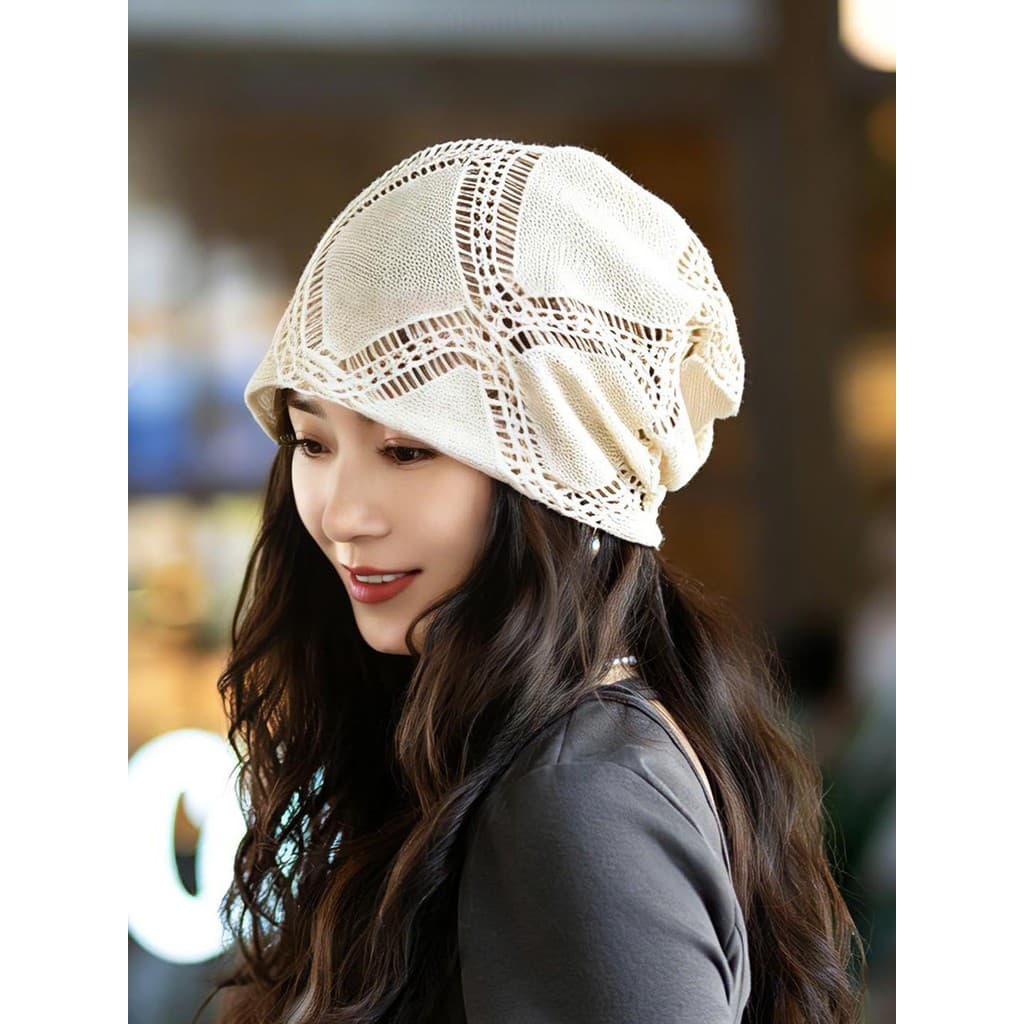Chapéu feminino primavera verão estilo fino moda All-Match oco malha pilha boné grande circunferência da cabeça mostrar