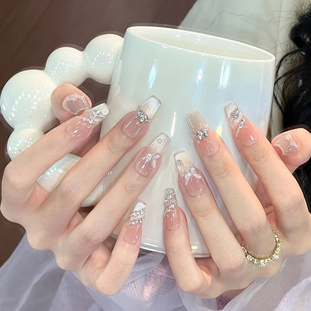 2026 Unhas Postiças Artesanais de Luxo Leve, Estilo Galáxia Fantasia, com Design de Fada Borboleta 1XWG