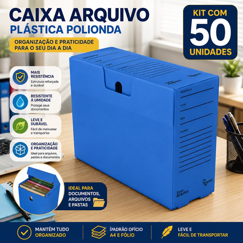 50 Caixas Arquivo Morto Polionda Alaplast Organização Documentos