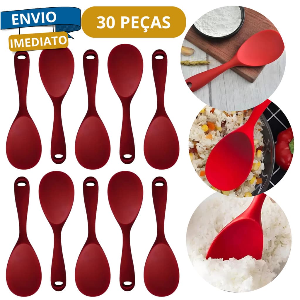 Kit 30 Colher Servir Arroz Utensílio Culinário de Cozinha Preta Vermelha Air Fryer Nao Risca Panela