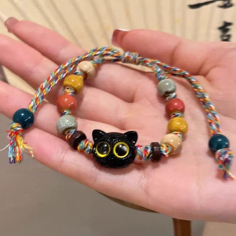 Bonito cerâmica gato pulseira feminina de alto valor estudante festa trançado pulseira presente aniversário ano novo nic