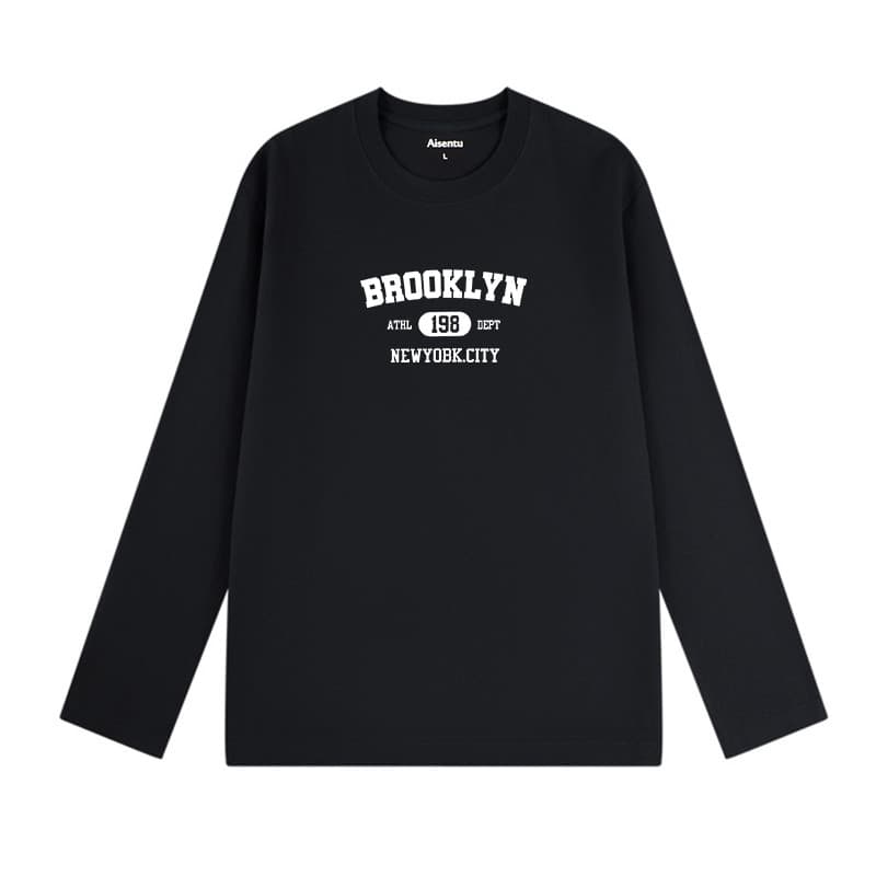 Eisentu Street Wear 230g algodão puro na moda camiseta esportes Casual manga comprida camiseta quente em torno do pescoç