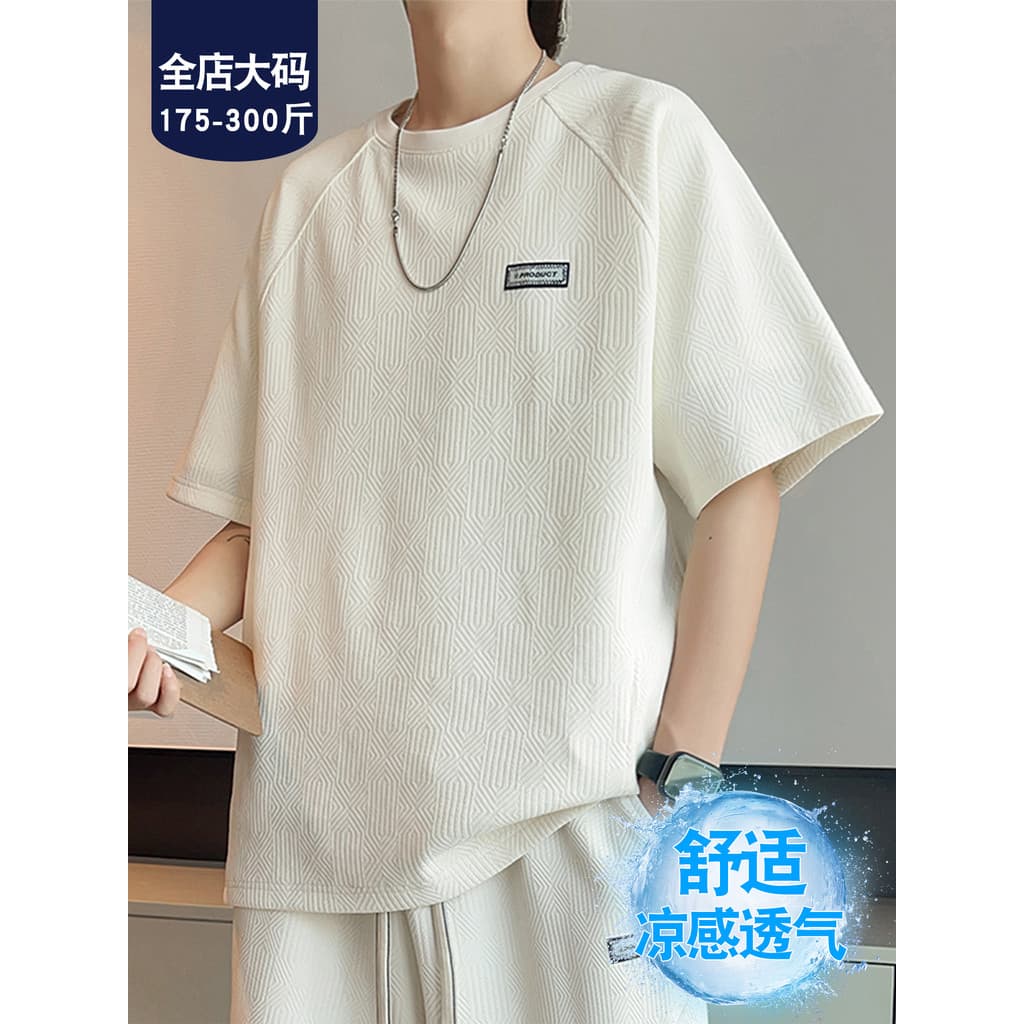 Verão texturizado camiseta de manga curta meninos solto respirável mais gordura Extra grande cara gordo plus Size mascul