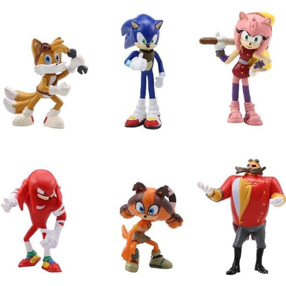 Kit 6 Figuras em Miniatura Sonic Boom Heroes da Série Animada e Robotnik - Tails, Knuckles, Amy Rose