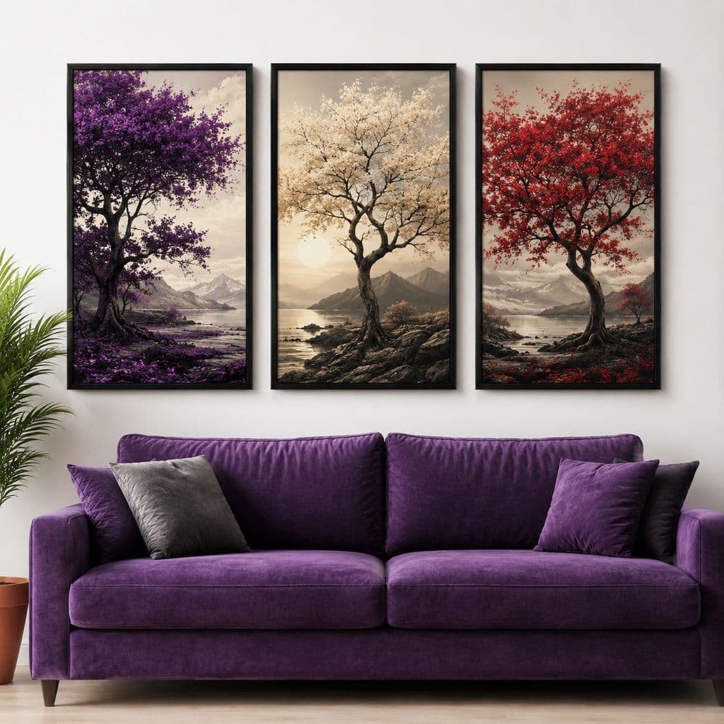 Kit 3 Quadros Decorativos Árvores da Vida Coloridas 40x60cm Mosaico Moderno para Sala de Estar e Quarto Frete gratis