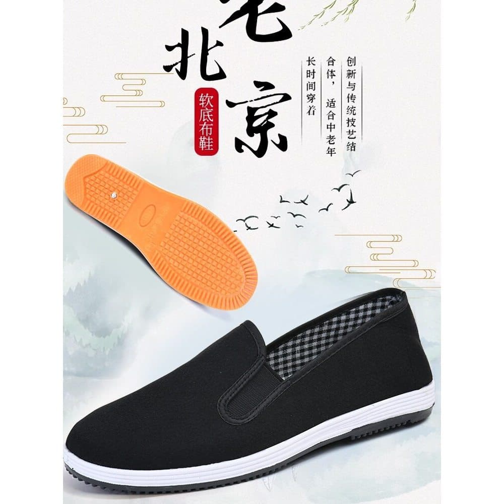 Sapatos de pano de saúde para idosos de meia-idade, antiderrapante, resistente ao desgaste, respirável, velho pequim