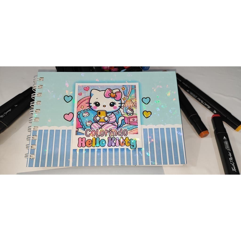 LIVRO DE COLORIR HELLO KIT CAPA DURA - HOLOGRAFICA - 50 Folhas - ENVIO 24H