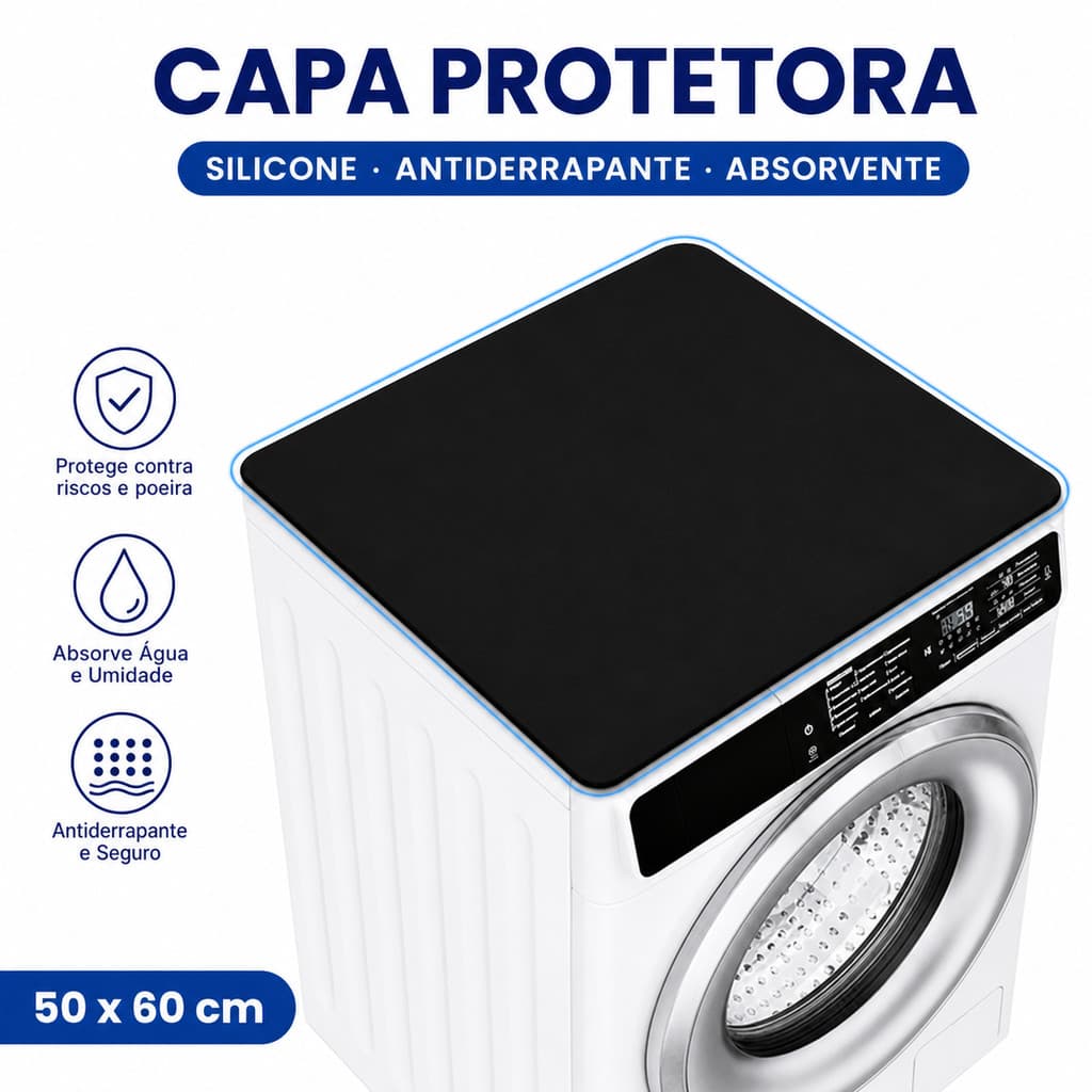 Capa Protetora Silicone Máquina de Lavar Antiderrapante Absorvente Antipoeira Casa Cozinha Área Serviço Apartamento