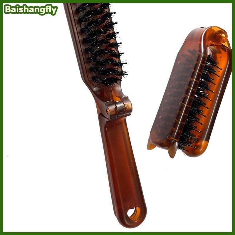 baishangfly Âmbar Dobrávelb Portátil Viagem Cabelo Reto Curlb Para Barba Poeta Cerdas Escova De Salão De Beleza Ferramen