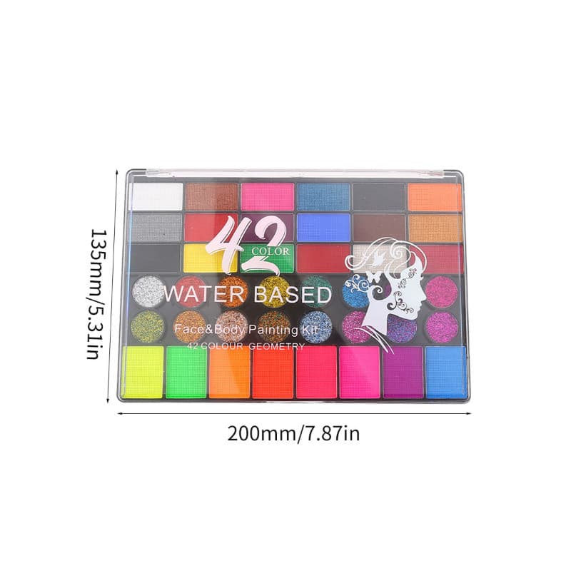 42 cores tinta solúvel em água pintura facial fluorescente perolado lantejoulas paleta pintura facial palco maquiagem pi