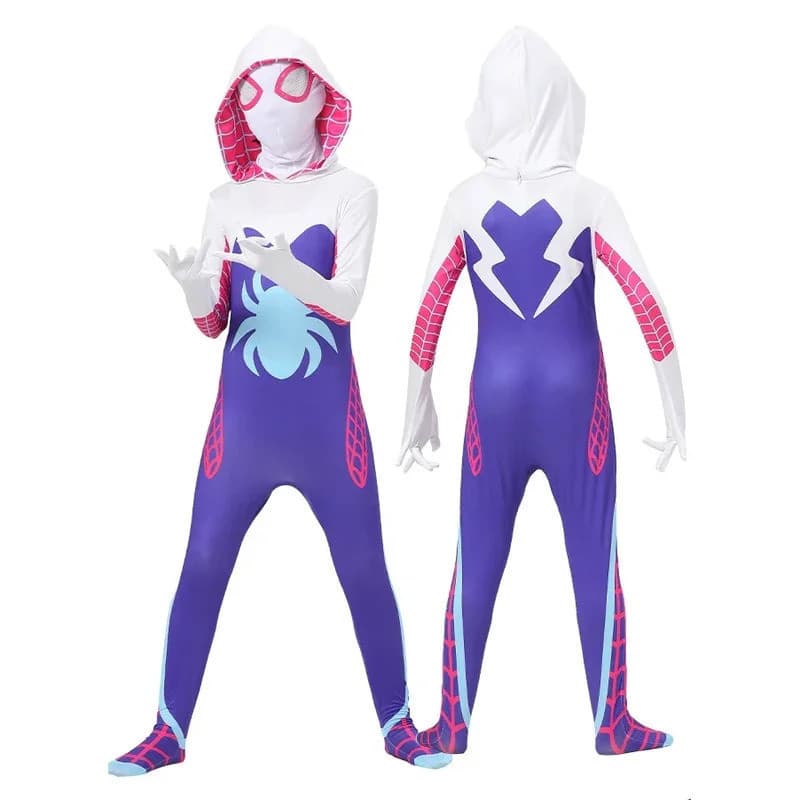 Fantasia de Aranha Gwen Stacy para Adultos e Crianças, Macacão de Cosplay de Super-Herói para Mulheres e Meninas, Trajes