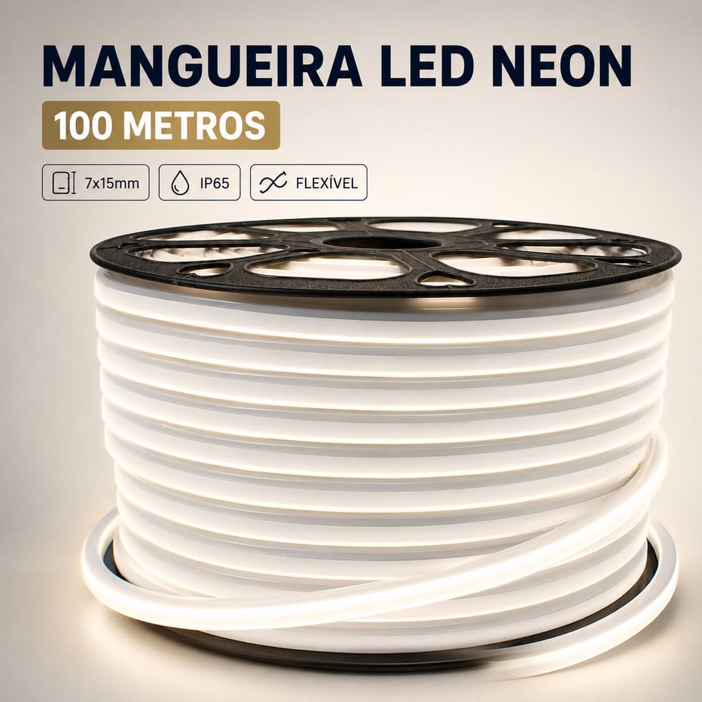 Fita Mangueira LED Neon Flexível 100 Metros 7x15mm com 5 Conectores