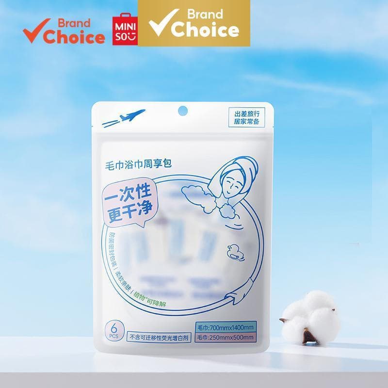 MINISO  conjunto de toalhas comprimidas - compacto e portátil, 4 toalhas de rosto + 2 toalhas de banho, 11cm × 16cm