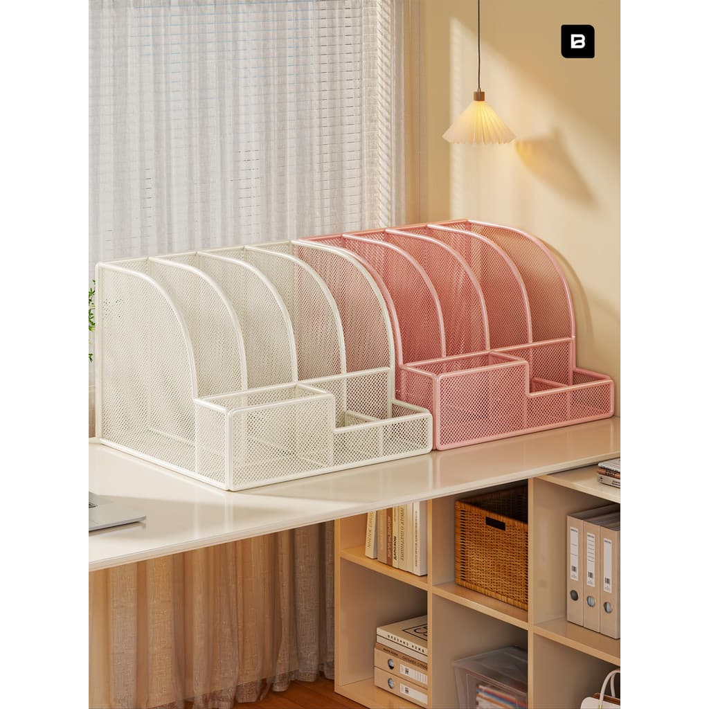 Estante de mesa para estudantes, rack de armazenamento de livros, papelaria, suporte para caneta, classificação de assun