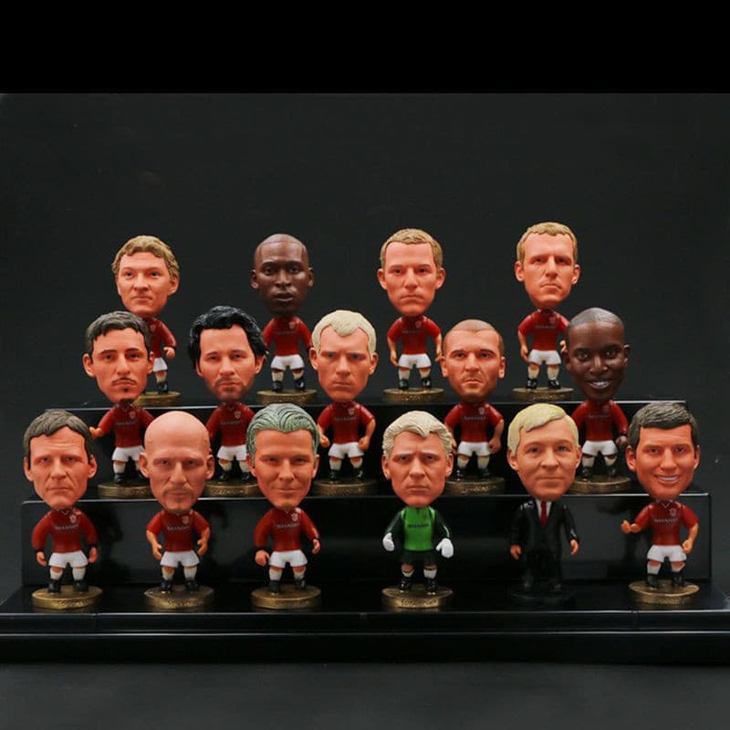 Figuras clássicas de jogadores do Manchester United da temporada 98-99, bonecos de futebol de Solsegaard e Giggs, souven