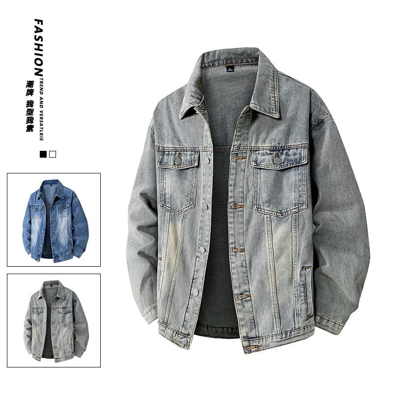 Jaqueta jeans lavada e desgastada, novo estilo, Top de algodão jeans masculino, jaqueta jeans masculina 2026, primavera