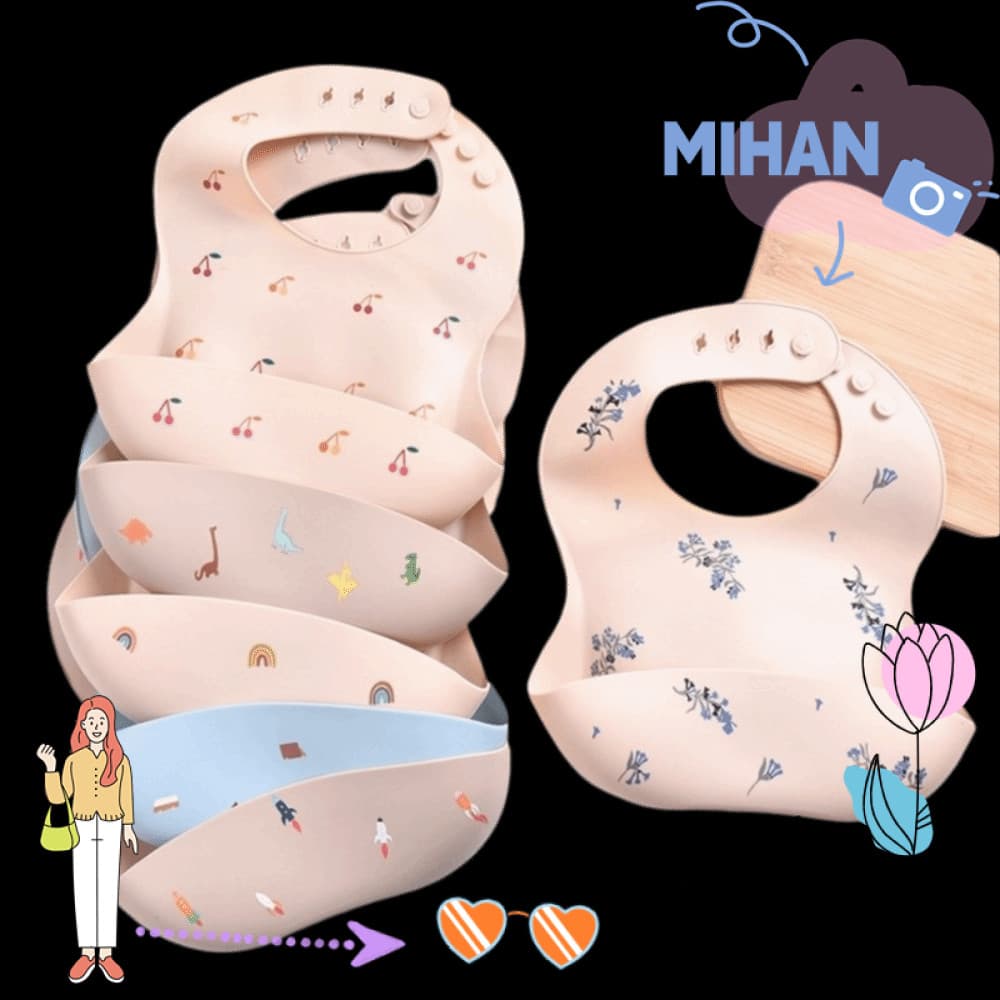 MH-BEAUTY Babadores Infantis , Babador Leve De Silicone Para Comer Bebê , Toalha De Saliva Com Alça Ajustável À Prova D'