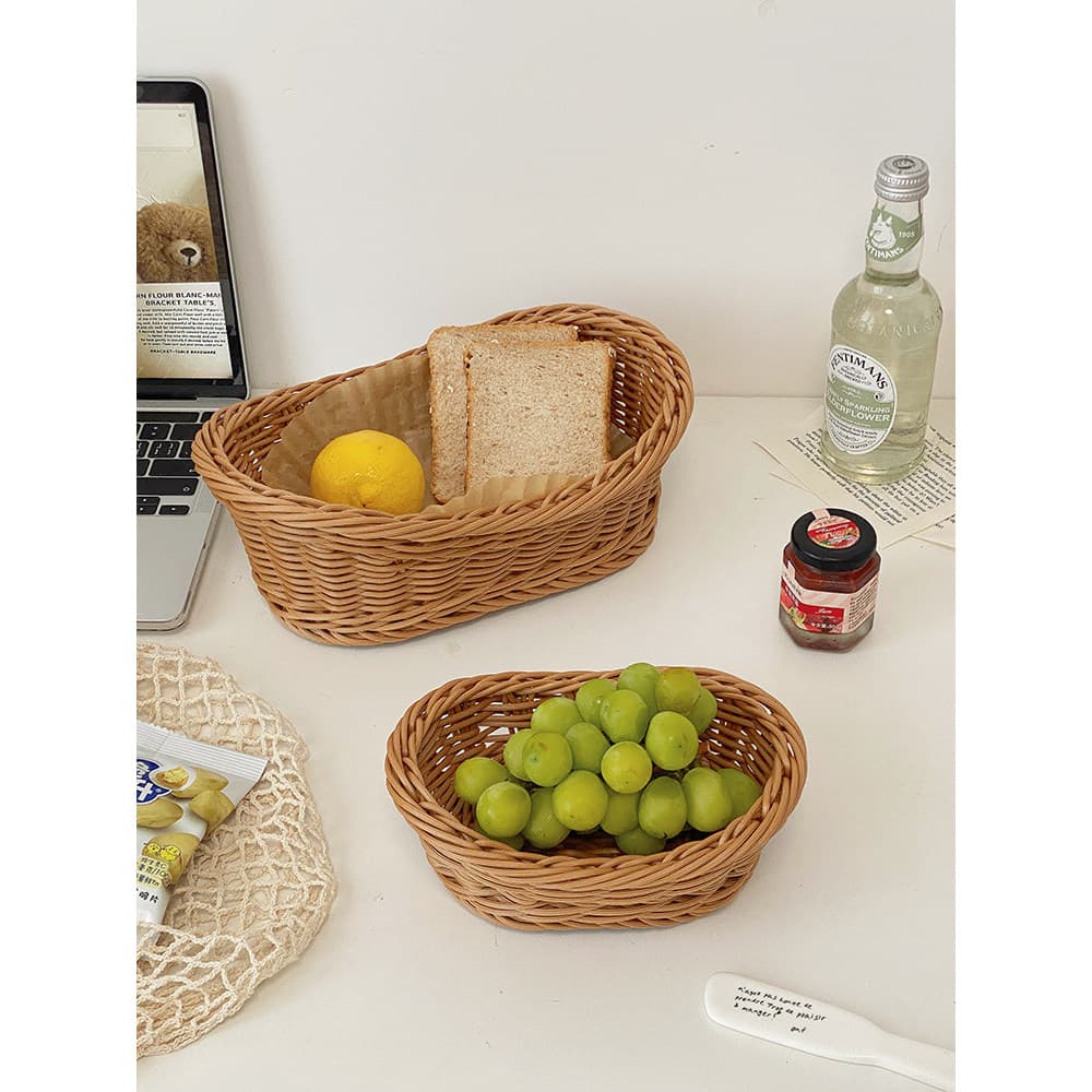 Cesta de frutas doméstica estilo Pastoral, imitação de Rattan, cesta de armazenamento de plástico, cesta de pão, lanches