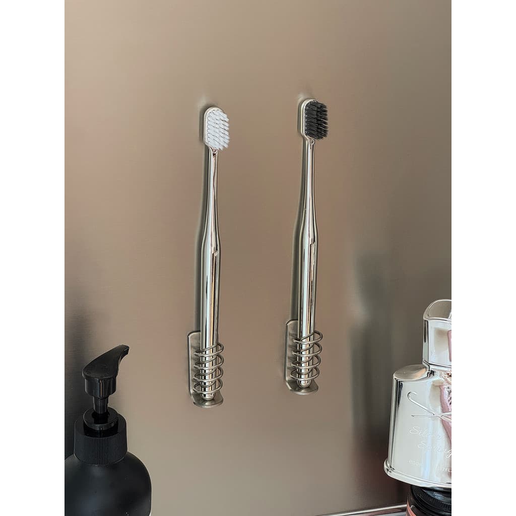 Ins304 suporte de escova de dentes de mola de aço inoxidável fixado na parede sem perfuração banheiro Rack de armazename