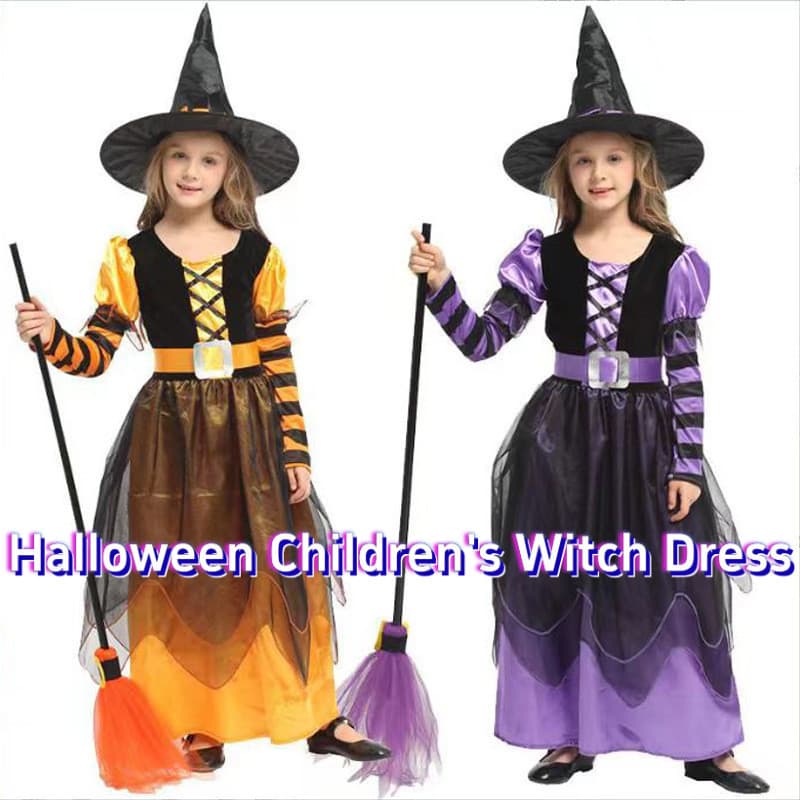Halloween crianças vestido de bruxa Cosplay traje com chapéu cinto menina Masquerade traje Material selecionado tecido c
