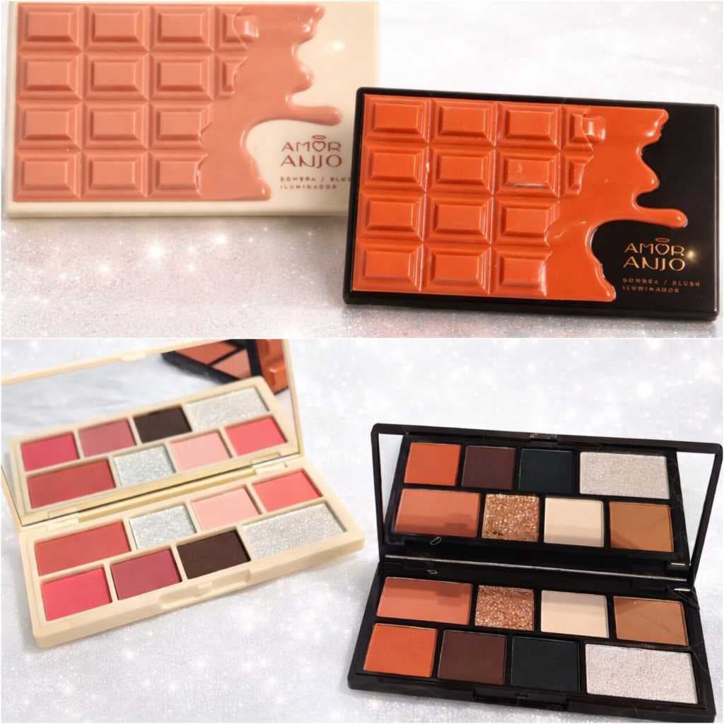 Paleta de Sombras 3 em 1, Sombras em Blocos, Kit de Sombras, Iluminador e Blush no formato de Chocolate Love Angel, Lové