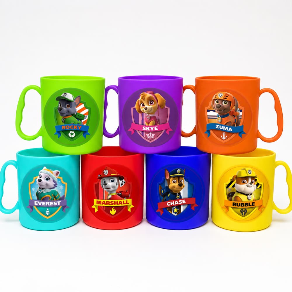 Kit Canecas Adesivadas de plástico Patrulha Canina Personagem infantil Presente para Criança