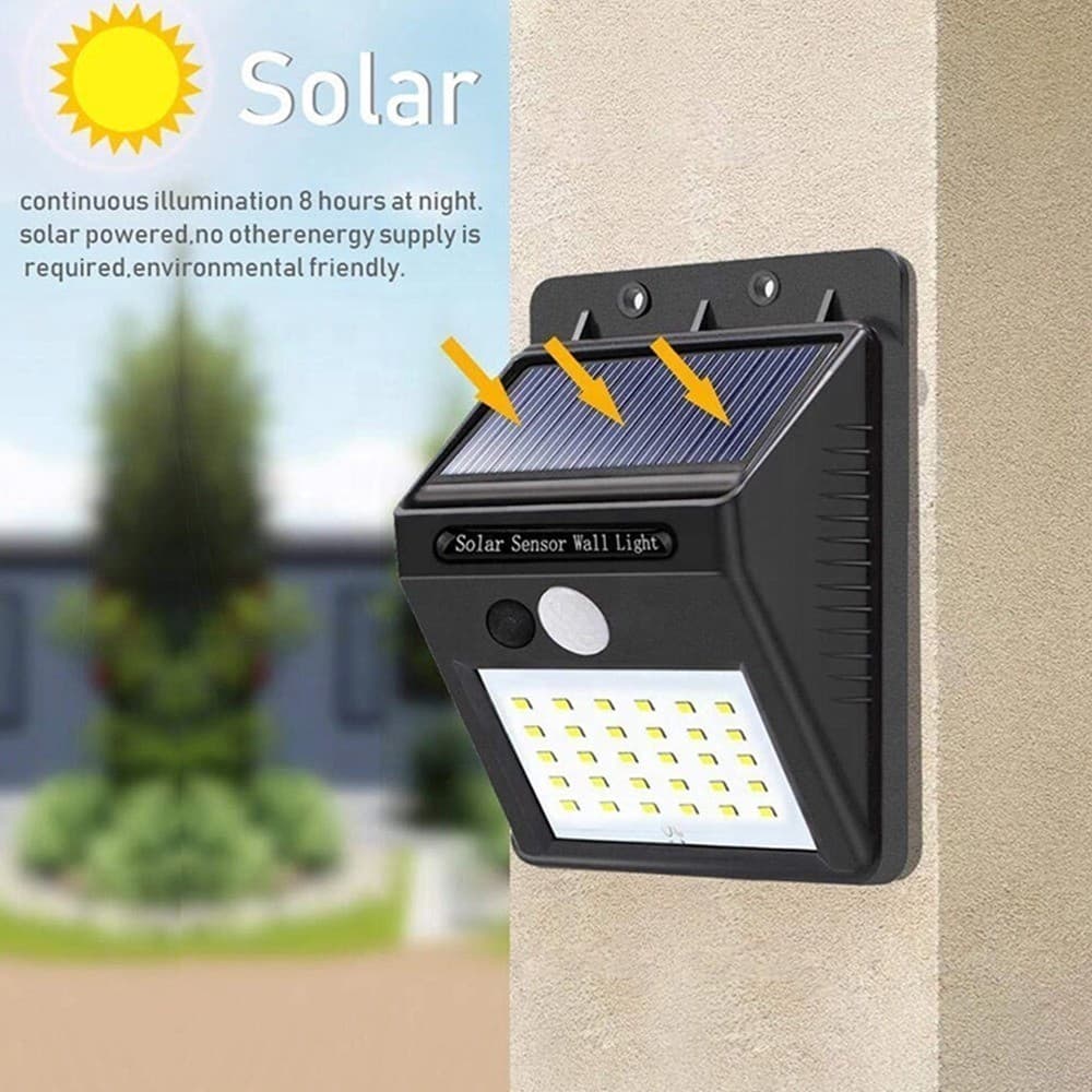Arandela Solar com 30 LED - Sensor de Movimento e Acendimento Automático no Escuro Fácil Instalação