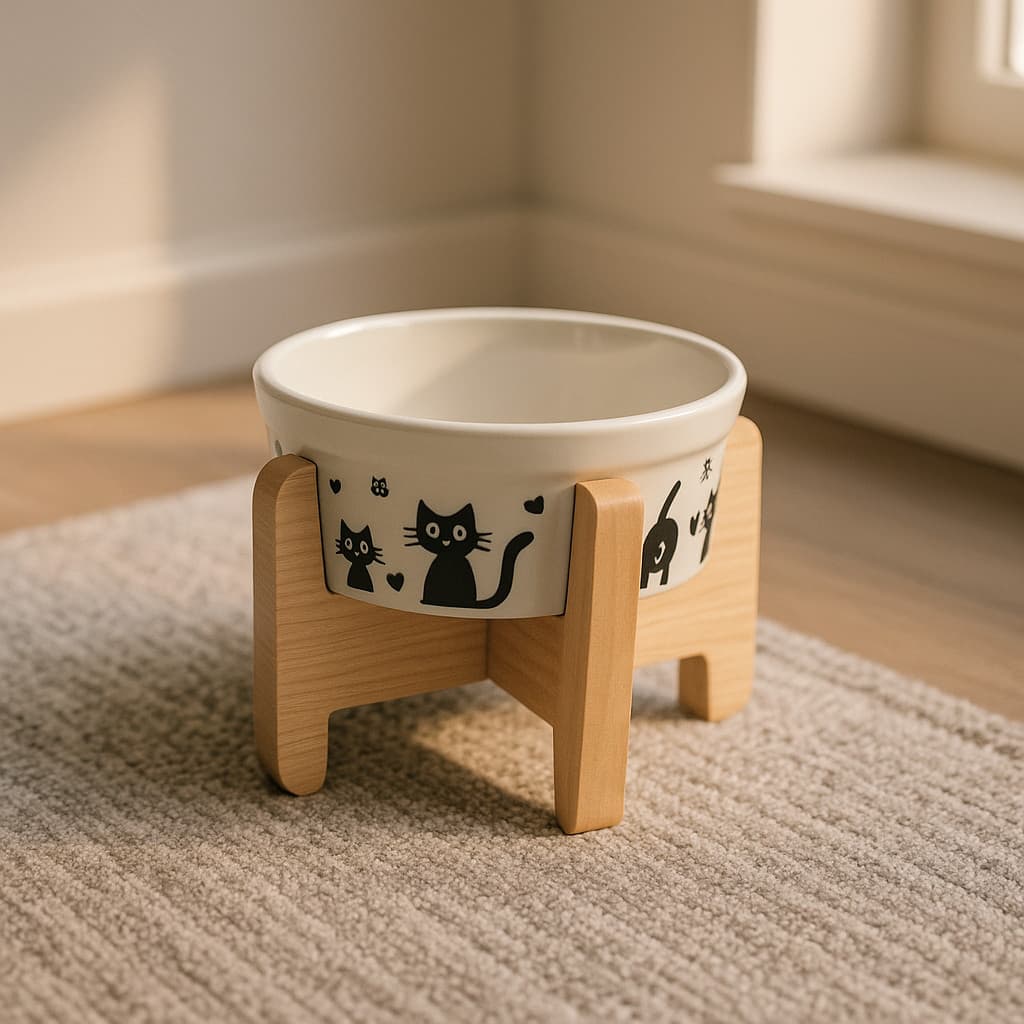 Comedouro Luxo Elevado em Porcelana Ergonômico Postura Correta para Cães e Gatos Pequeno e Médio Porte