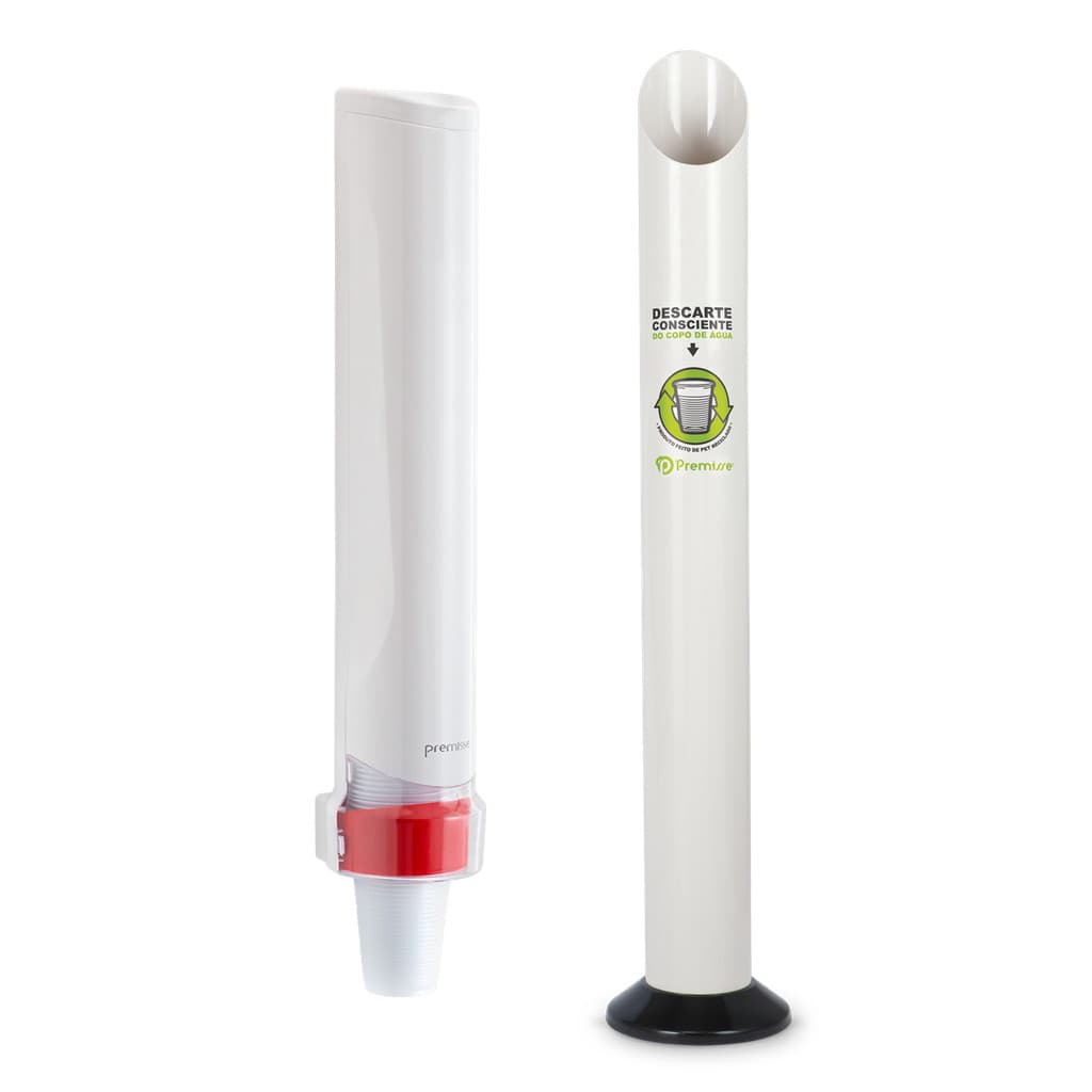 Kit Lixeira + Dispenser Porta-Copo Descartável de Água Cor Branco - Premisse