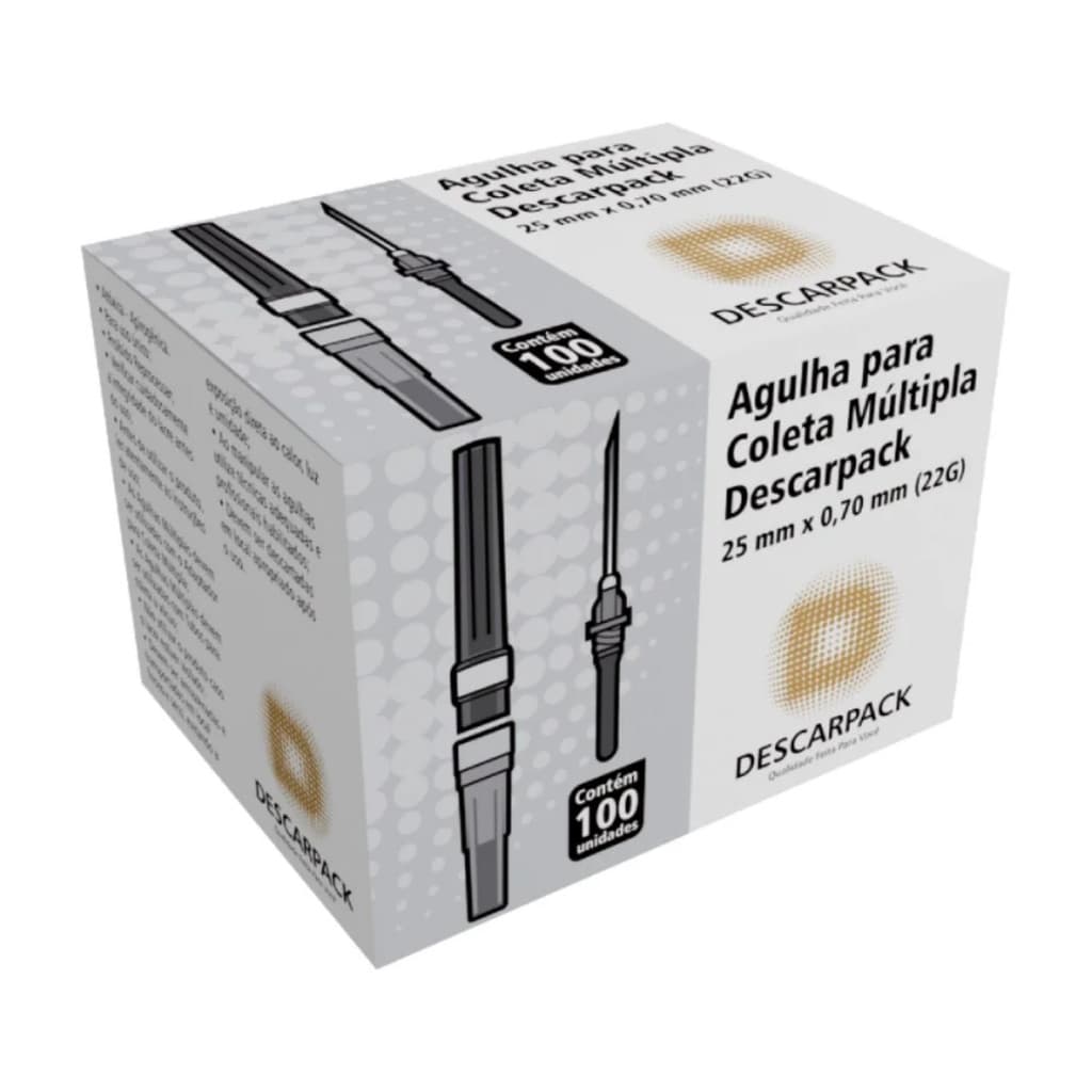 Agulha Descartável para Coleta Multipla 25x0,7mm -Descarpack