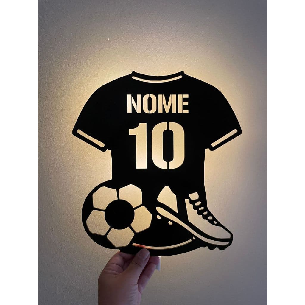 Placa Decorativa LED Futebol – Camisa com Nome e Número Personalizado