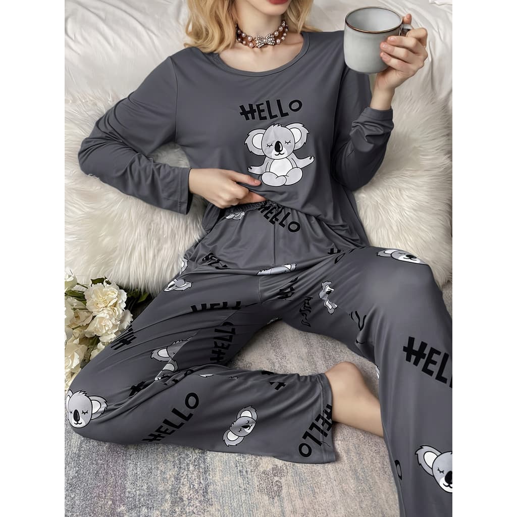 Novo estilo pijamas femininos manga longa primavera outono bonito dos desenhos animados estilo influenciador Casual estu